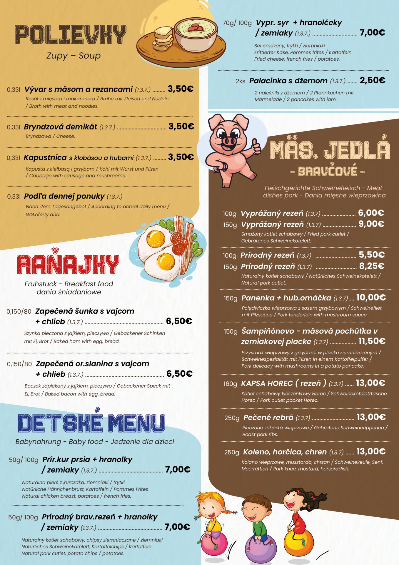 Menu Reštaurácia Horec - strana 1